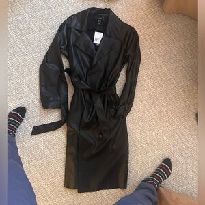 Forever 21 Black Faux Leather Trench Coat